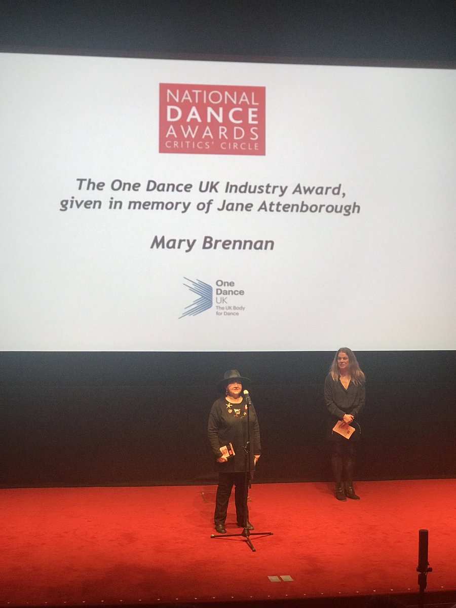 Beautiful and humble words from @heraldscotland’s dance writer Mary Brennan, on receiving the @onedanceuk Industry Award at today’s @NatDanceAwards. 
“Go! See! It might well change you forever...”
“The work [on stage] should always be the crystal focus, not me [the critic]