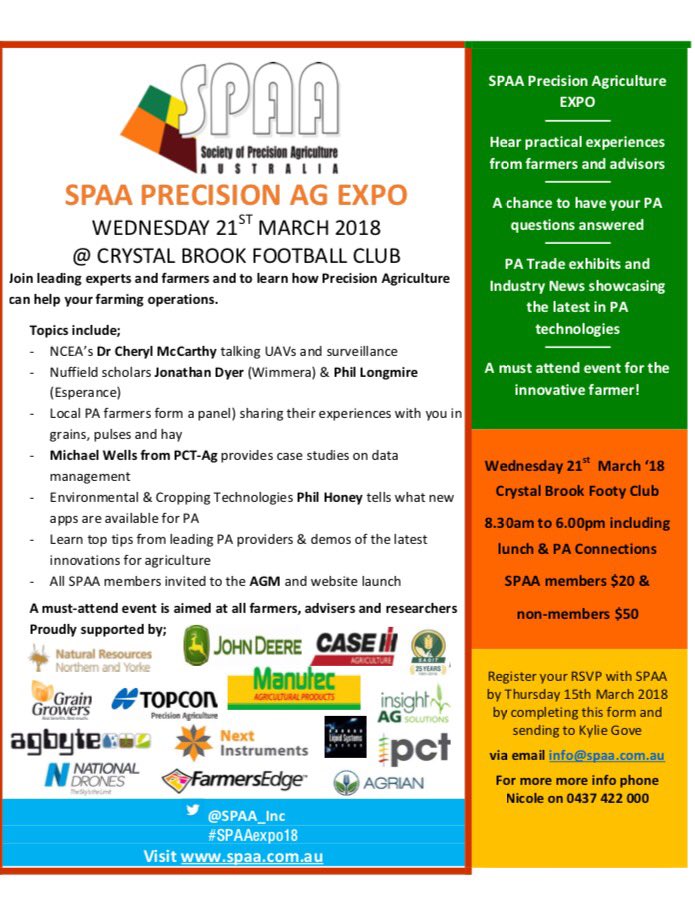 JKBreezyHillAg's tweet image. CRYSTAL BROOK SPAA Expo program and details on how to register - I encourage all Mid North farmers to come along and learn what our organisation can offer!
21st March 
#SPAAExpo17 #SAGIT #farmerslearnfromfarmers