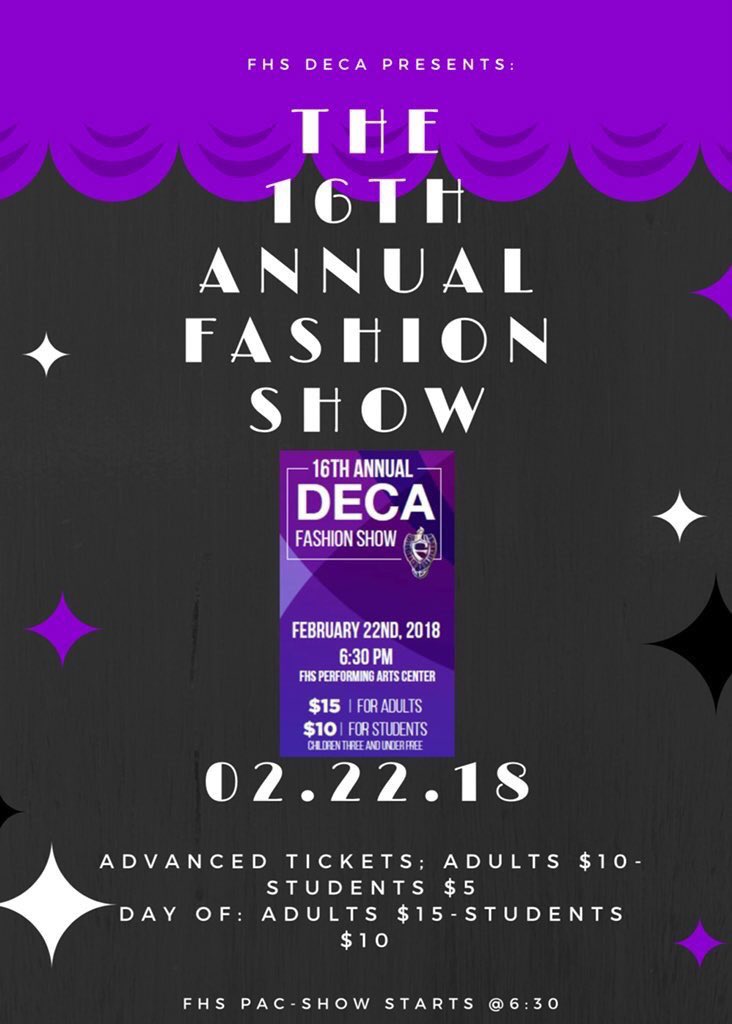 _fhsybk's tweet photo. Come out and support Jamie Patton and others in the DECA fashion show this week on Thursday February 22nd @6:30pm in the PAC at FHS. Students $5 and Adults $10. Prices at the door are $10 for student and $15 for adult. There will also be a silent auction to participate in. https://t.co/eHLQKmdsIJ
