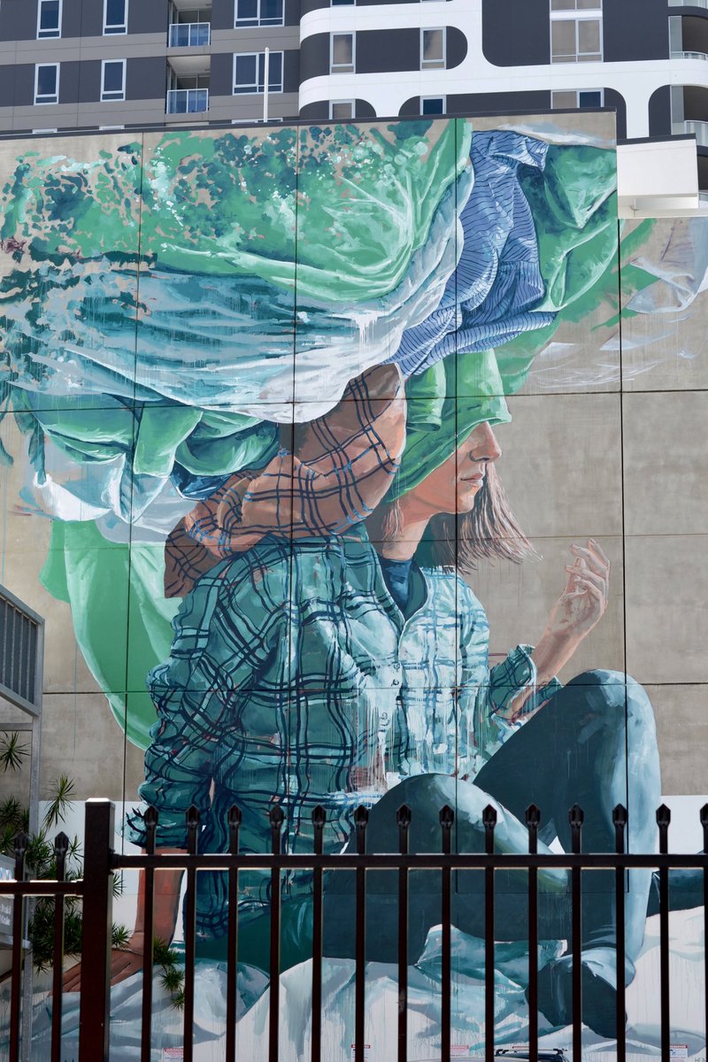 ‘Head in the Clouds 2’ by #Brisbane born #artist #muralist #FintanMagee Hope Street, #SouthBrisbane #art #streetart #mural #graffiti #urbanart #thisisbrisbane #thisisqueensland #Australian #Australia #dontmissit #fishlane #streetartmagic #artwork #amazing #aussie #murals #artists