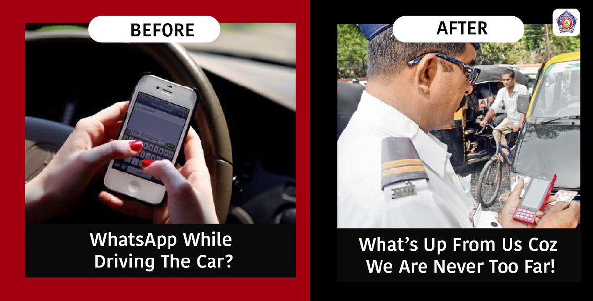 MumbaiPolice's tweet photo. When you have your eyes on the screen, don’t think you cannot be seen! #DriveAlert https://t.co/9HtqMwXFe7