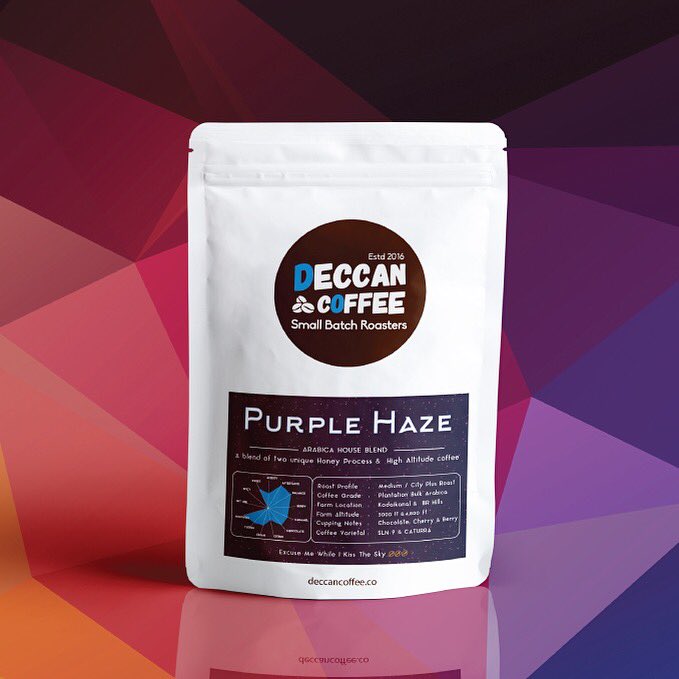 deccancoffee's tweet photo. Our first house blend "Purple Haze" We are fans of the natural processed coffee from Tamil Nadu &amp; Chamarajanagar grow regions. The blend is unique due to the coffee characteristics. Hence, versatile and ideally suited for espresso, manual &amp; cold brewing.
#deccancoffee #purplehaze https://t.co/eexw80BslA