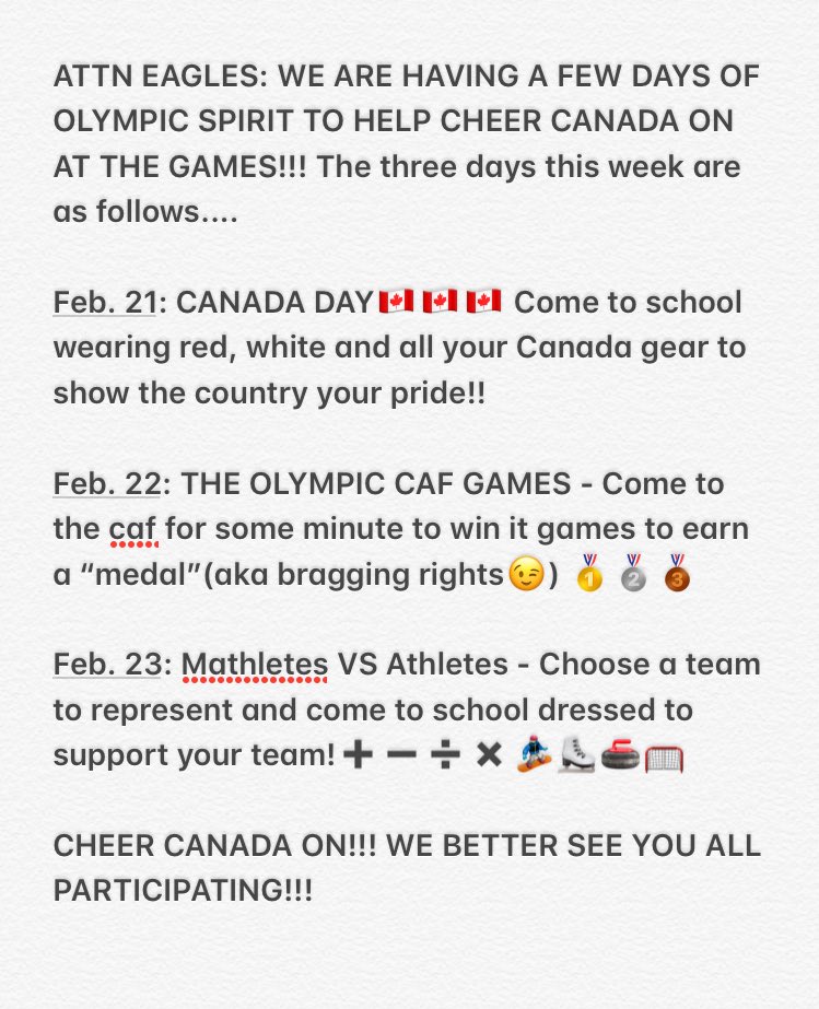 GSSEaglesEvents's tweet photo. PSA: HEY EAGLES!! We are having a few impromptu spirit days this week! Hope to see you all participating!! https://t.co/iZMgZ1MS67
