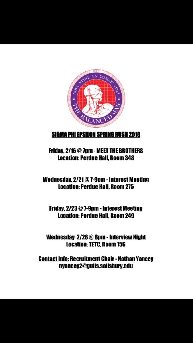 Come learn more about the brothers of Sigma Phi Epsilon this week! We also have a philanthropy seminar tomorrow at 7 in Scarborough 206!