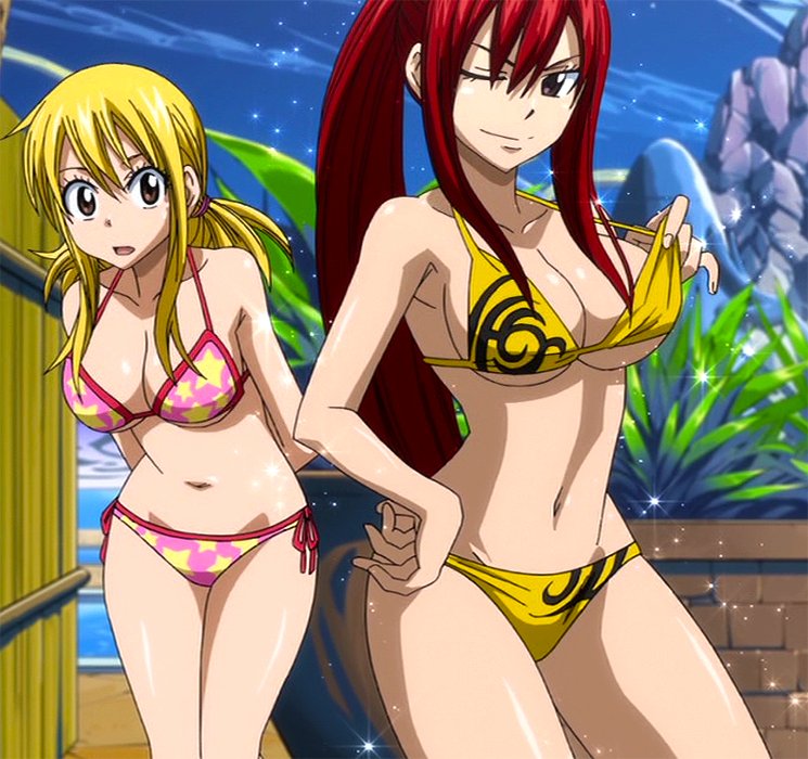 TotallyAnime on Twitter: "Erza and Lucy rocking bikini's at Ryuze...