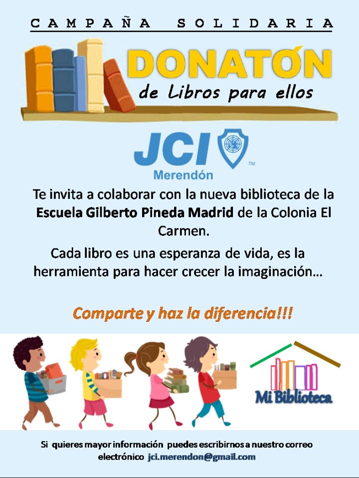 #JCIMERENDON esta llevando a cabo una Donaton de Libros para niños en edad escolar como parte de la creación de un espacio para promover el habito de la lectura, a beneficio de la Esc. Gilberto Pineda Madrid. 
Contribuye donando un libro! 📚👓
#YoSoyelCambio
#ChangeBeginWithMe
