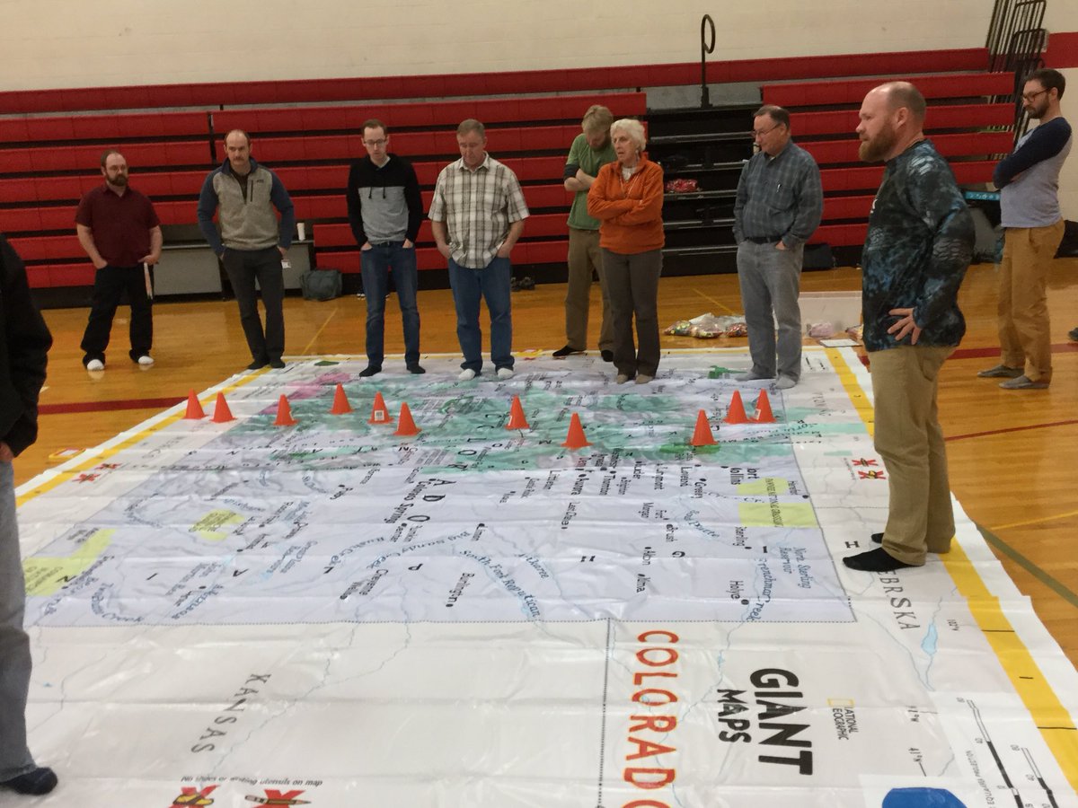 STEMisMyFuture's tweet photo. Great session with Mesa County Middle School Inservice of Giant map of Colorado! 20 more @district51 teachers trained in Mapping and GIS principles! #ESRIed #ColoradoGiantMap @COGeogAlliance @EsriStoryMaps @NatGeoEducation https://t.co/EN6iS9vAQv