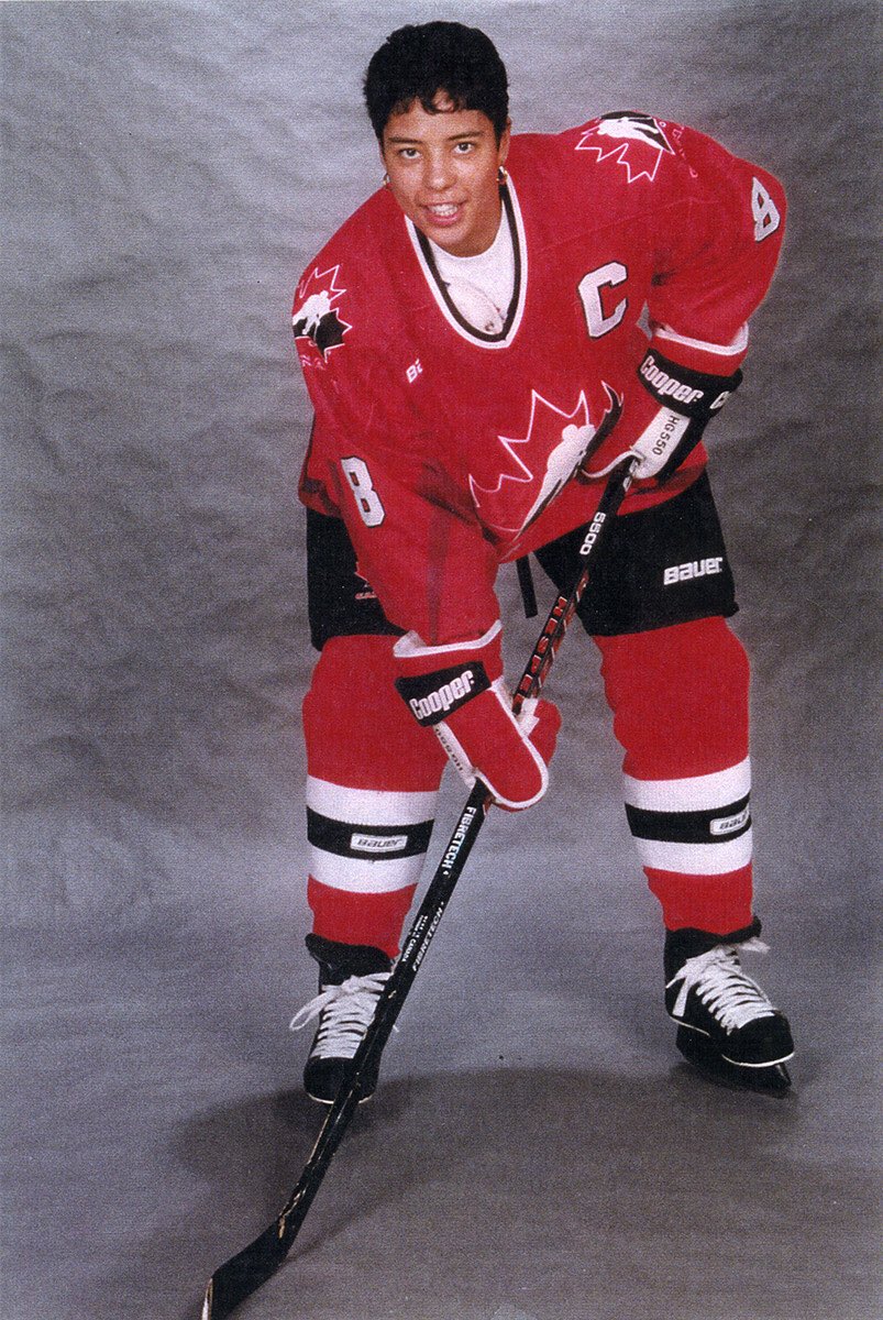 fatekeep's tweet photo. #AngelaJames - The “Wayne Gretzky of women’s hockey,” She was a pioneering and dominant force in #womenshockey in the 1980s and 1990s, leading the Canadian team to four world championships. 
#blackhistorymonth #canadianblackheroes #africancanadian #canada #blackhistory https://t.co/C8RIf8iJdq