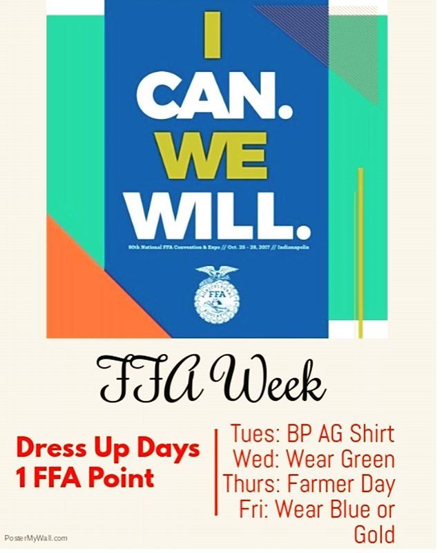 BuenaParkFFA's tweet photo. FFA Week is here!!!! Get points everyday for dressing up!!! #ffaweek #bphsffa https://t.co/wbOCct139d