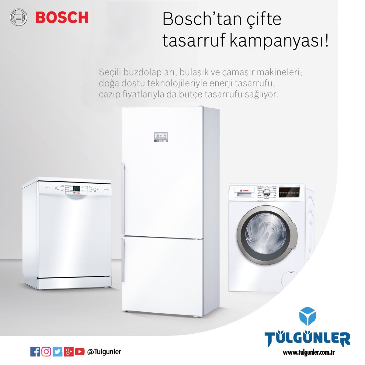 👍 Düşük enerji tüketimi, kusursuz performans. Enerji tasarrufunda uzman üstün teknolojiye sahip #Bosch beyaz eşyalar şimdi çok uygun kampanya fiyatlarıyla #Tülgünler'de.  📞 (0232) 462 05 05 
#BoschEvAletleri #BoschHomeTurkiye