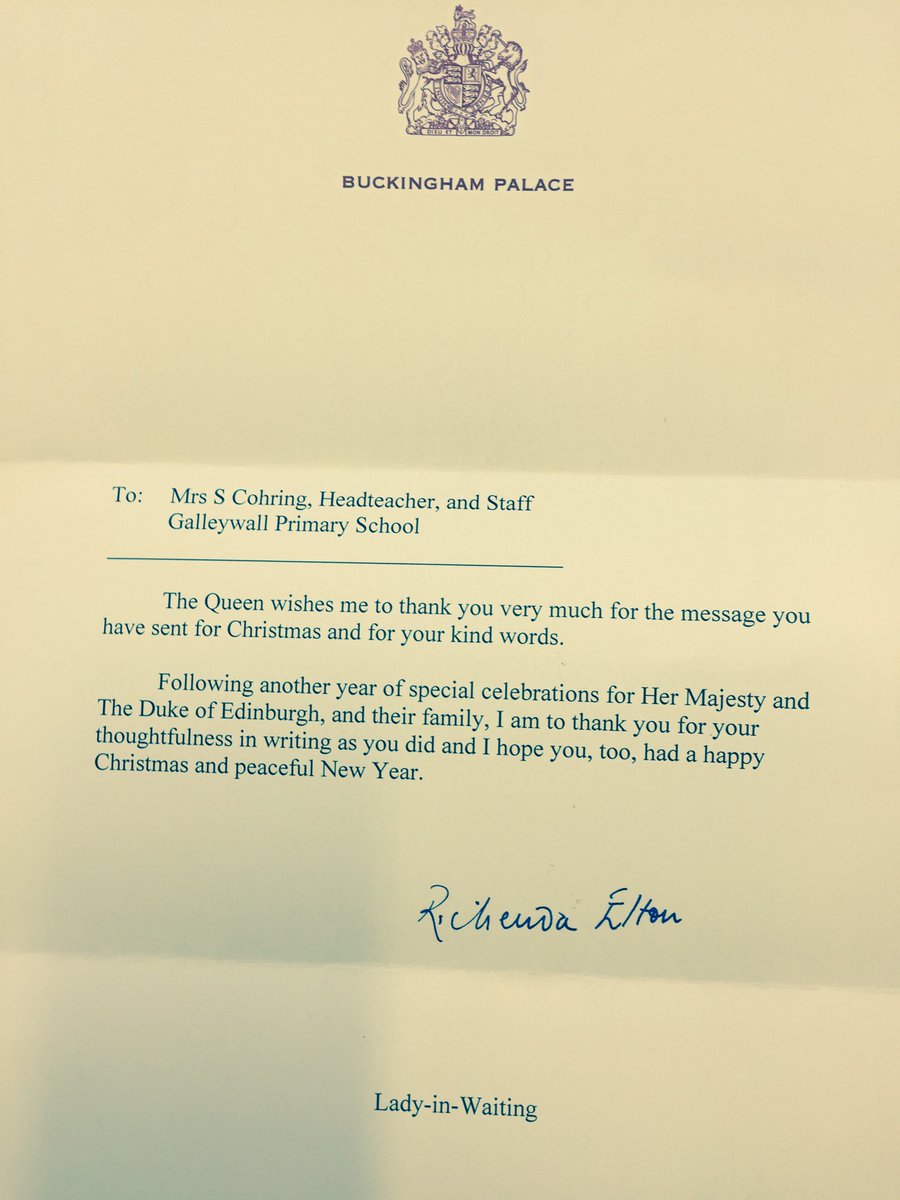 We received a letter from Buckingham Palace today - very exciting.