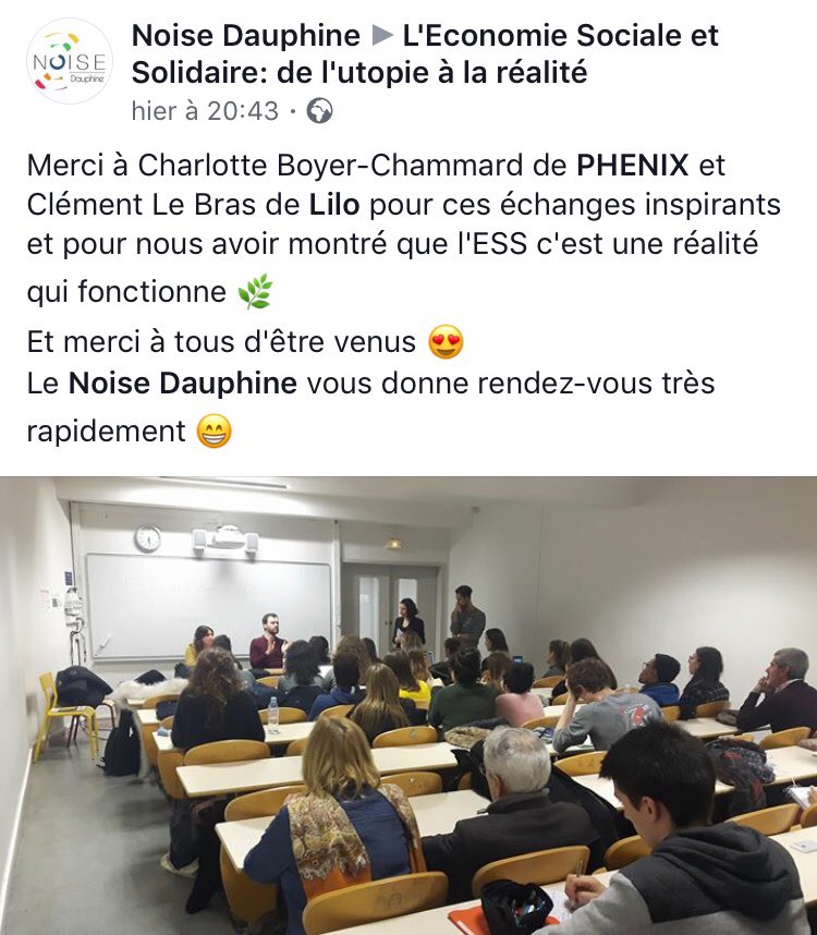 Ça se passait hier soir à <a href="/Paris_Dauphine/">Université Paris Dauphine - PSL</a> avec <a href="/NOISE_DAUPHINE/">NOISE Dauphine</a> !
Témoignages croisés <a href="/phenixdan/">PHENIX Danmark</a> / @uselilo !
#ESS #SocEnt #Socinn #NOISE