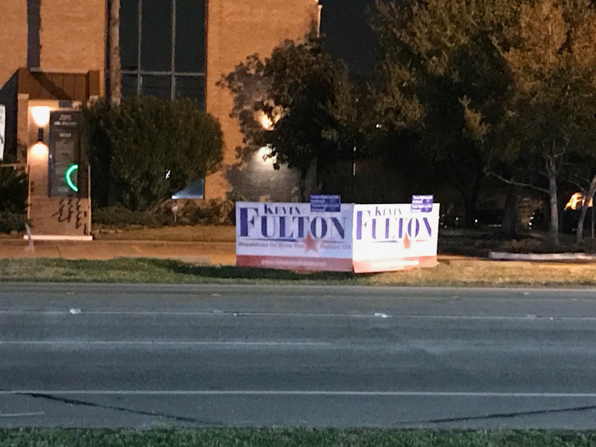GlassDylanM's tweet photo. Large @FultonforTexas signs are now up throughout #HD126! We need Kevin in the #TXlege! Go early and #VoteFulton starting tomorrow! https://t.co/zERWCQsKfK