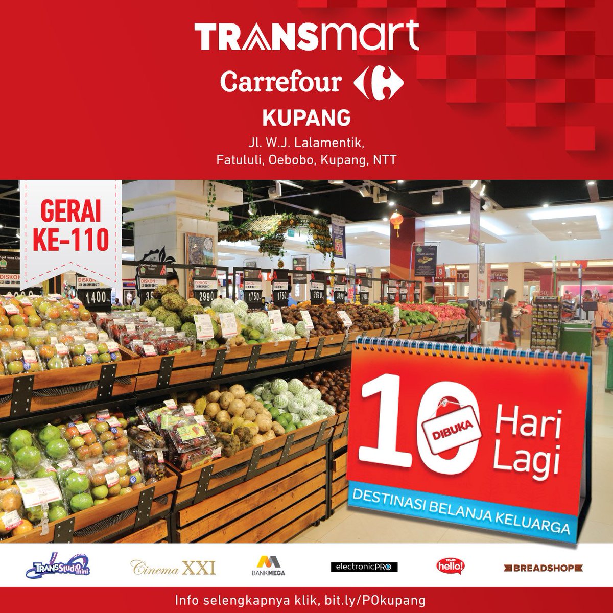 Transmart_IND's tweet photo. 10 HARI LAGI Transmart akan hadir menyapa Sahabat di #Kupang dan siap menjadi destinasi belanja dan wisata utama yang nyaman, modern dan lengkap! Lihat ragam keseruan yang akan turut menyemarakkan #TransmartCarrefourKupang nantinya di https://t.co/F3Btu1Eauc #OpeningTransmart https://t.co/Y9aB98r7IW