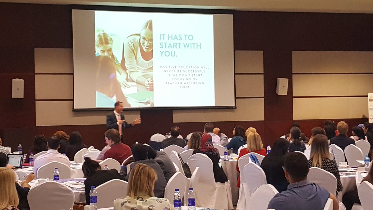TeachersOfDubai's tweet photo. "The best way to have flourishing students is to have flourishing teachers" Justin Robinson from @GeelongGrammar at #DSWC results workshop. #IPENDubai https://t.co/RQBNykNplR