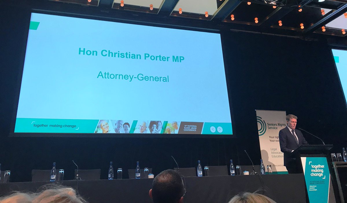 LegalAidSA's tweet photo. A-G @cporterwa announces the development of a national plan to combat #ElderAbuse 

We welcome this announcement at the #5thNEAC 

#AusLaw https://t.co/fL8l924pEI