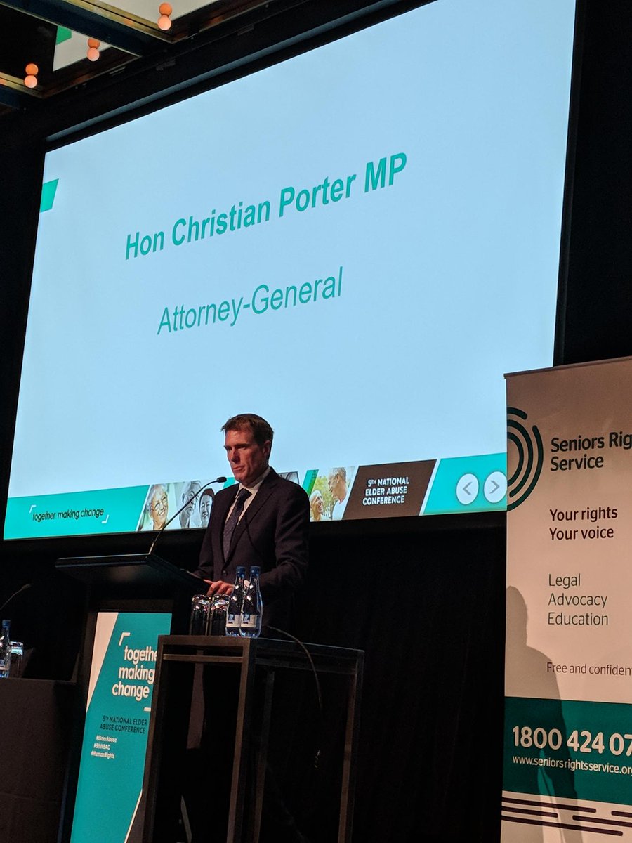 BetterPlaceAU's tweet photo. Attorney-Gen Hon Christian Porter MP @cporterwa with his closing address at the 5th National Elder Abuse Conference: Older Australians can expect much greater focus on the development of greater protection against the risk of Elder Abuse. #5thNEAC #HumanRights #ElderAbuse https://t.co/2GYBnl6b72