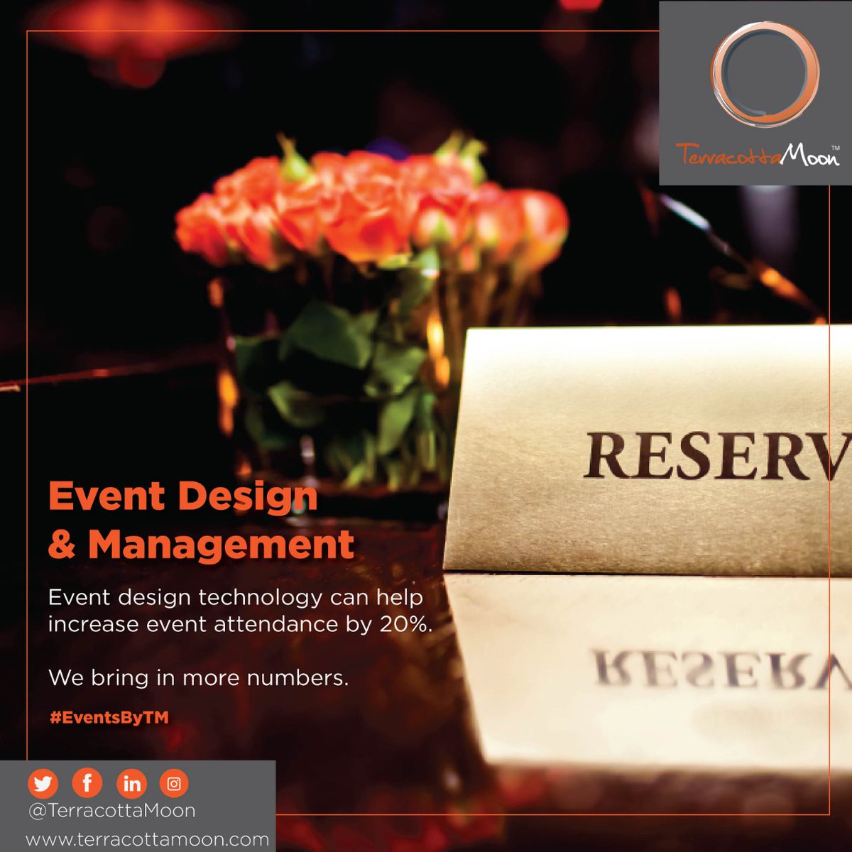 TerracottaMoon's tweet photo. Event design technology can help increase event attendance by 20%.
We bring in more numbers.
#EventsByTM #events https://t.co/EzRDZievkZ
