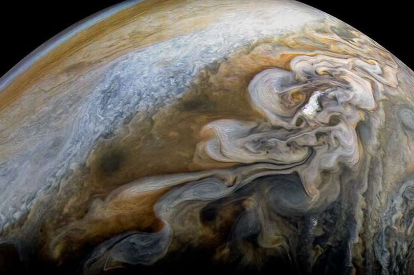 writetake's tweet photo. The stunning image taken by @NASA #JunoProbe, during its 11th flyby of Jupiter. @DailyMirror headlines says the image looks just like 'cream swirling in coffee.'
Image Courtesy: NASA/JPL-Caltech/SwRI/MSSS/Kevin M. Gill https://t.co/zgVN8OKWjB