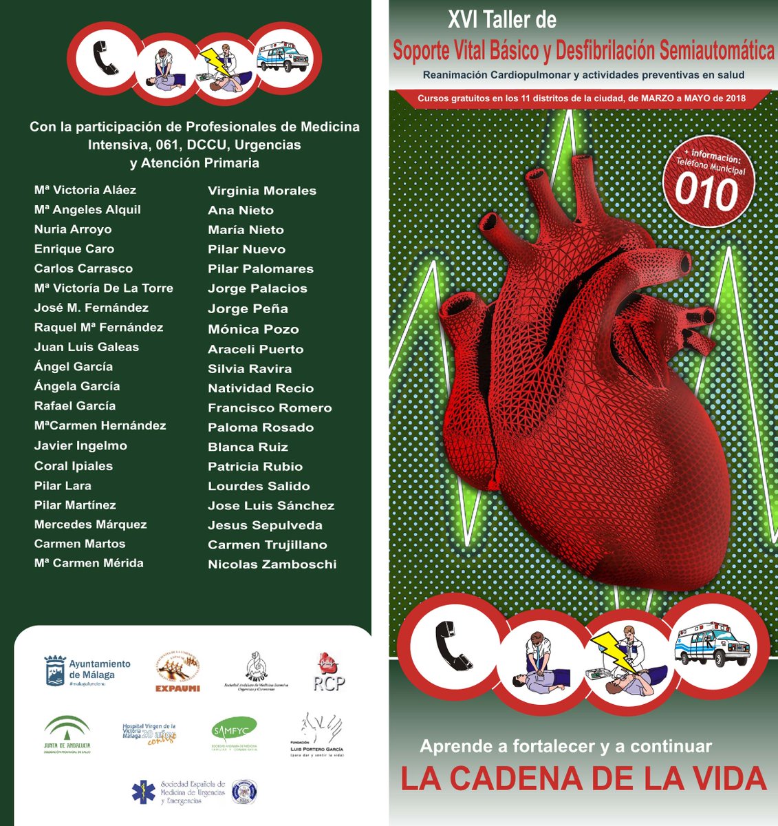 EXPAUMI's tweet photo. XVI TALLER DE SOPORTE VITAL BÁSICO 
Y DESFIBRILACIÓN SEMIAUTOMATICA
Reanimación Cardiopulmonar y Actividades Preventivas en Salud
Cursos gratuitos en los 11 Distritos de Málaga 2018 https://t.co/cEfaKpatrb