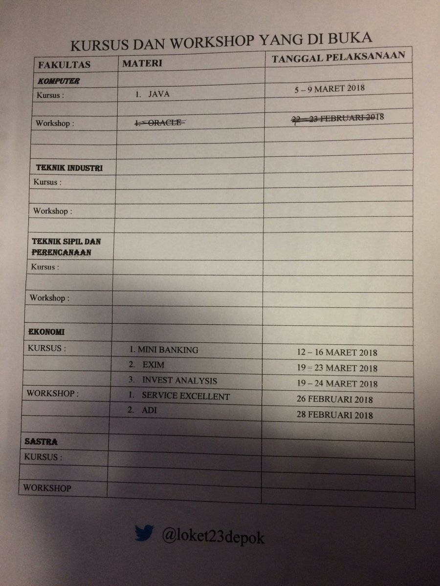 [PENGUMUMAN] Jadwal workshop dan kursus terbaru 20-02-18