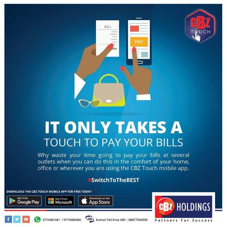 CBZHoldings's tweet photo. Paying your bills has never been so easy! Electricity, Water, School Fess, Tertiary Fees and more all in one place! Thanks to CBZ Touch. 
Log into CBZ Touch-Select Payments-Select the bill you intend to pay on the list provided!
#PartnersForSuccess #SwitchToTheBest https://t.co/vLbkXKtaKq