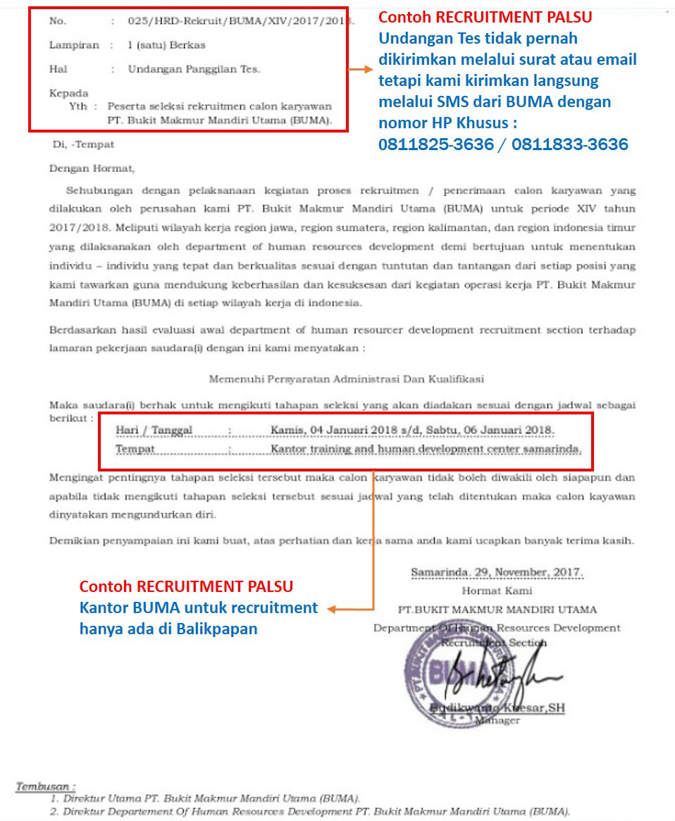 BUMAofficial's tweet photo. Hati-hati dengan Penipuan yang mengatasnamakan Recruitment BUMA.

BUMA Tidak Pernah Memungut biaya dalam bentuk papaun untuk Setiap Proses Recruitment yang dilakukan.

Mohon Bantu sebarkan informasi ini. https://t.co/cpA6yMHI0D