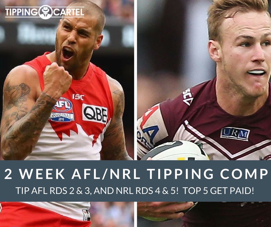 TippingCartel's tweet photo. 2 Week AFL/NRL Footy Tipping Comp starting soon on Tipping Cartel. To register head to https://t.co/lAew54fsFS #afl #nrl https://t.co/yW7Oz8Ieuf