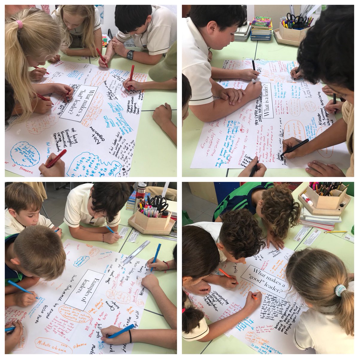 GISPYPG4's tweet photo. Grade 4 brainstorming ideas about the topic #leadership using the #jigsaw strategy #behappybeGCS @GCSchoolDubai @ibpyp https://t.co/rfc7sEVqHA
