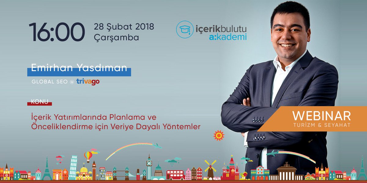 İçerik Bulutu ilk sektörel webinarını gerçekleştiriyor! Global SEO <a href="/trivago/">trivago</a> ekibinden <a href="/emirhan/">Emirhan Yasdiman</a> ile Turizm&amp;Seyahat alanında içerik yatırımlarını planlama ve önceliklendirme için veriye dayalı yöntemleri konuşacağımız bu webinara kaydolmak için tıklayın! bit.ly/2sGoMNk