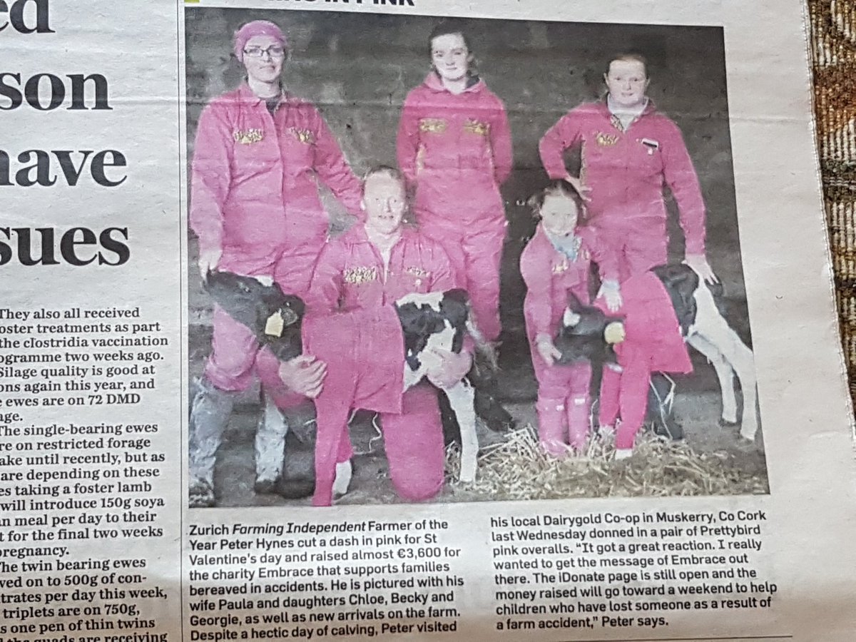 Peterhynes15's tweet photo. Thanks @clairefoxwrites for the great piece in #farmingindependent today about #pinkvalentines for @EmbraceFARM . Huge thanks to everyone who donated so far . https://t.co/q8otSEAvjn