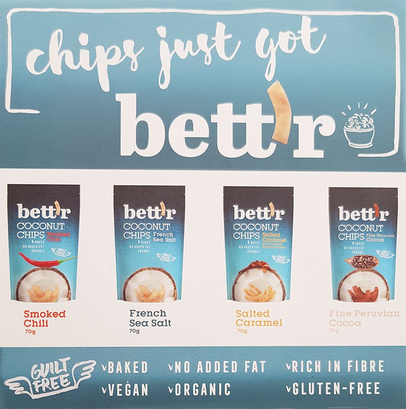 ecoplazabio's tweet photo. Os presentamos nuestras BETTER CHIPS...las mejores #chips...Naturales, #Veganas, #SinGluten y #SinAzúcar!! Las tenemos de varios sabores, pero ahora las de #CocoNatural van con una PROMO muy especial para tiendas y profesionales. https://t.co/5GWS0zwwel