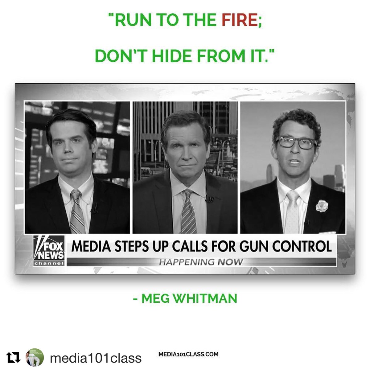 Media101Class's tweet photo. What are you afraid of that’s holding you back?
・・・
“Run to the 🔥; don’t hide from it”
-Meg Whitman

#media101class #makeyourappearance ##makeyourtvappearance #getbooked #getbookedontv #publicrelations #pr #marketing #branding #buildyourbrand #foxnewsappearance https://t.co/5wqpCei7py