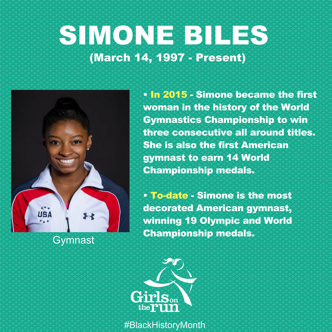 GOTRI's tweet photo. It's a celebration! Today, we recognize Simone Biles for her sports(wo)manship and athletic achievements in gymnastics! #GirlsontheRun https://t.co/9vYEsIqX9l