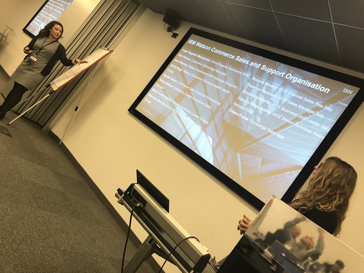 KennyMilliner's tweet photo. @Messy_BB and @chiara_poliak making IBM easy to do business with. Rocking the #Commerce101 session #WatsonCommerce https://t.co/kX4pEYUZU5