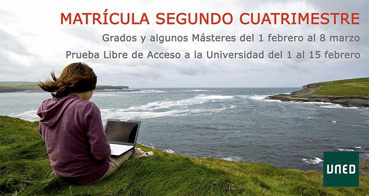 FacDerecho_UNED's tweet photo. Matriculación del 2º Cuatrimestre.
Del 1 de febrero al 8 de marzo para estudios de Grado, determinados Másteres Oficiales y Programa de Centros Penitenciarios. https://t.co/1y52IBiKDC https://t.co/Edg6qgCJOH