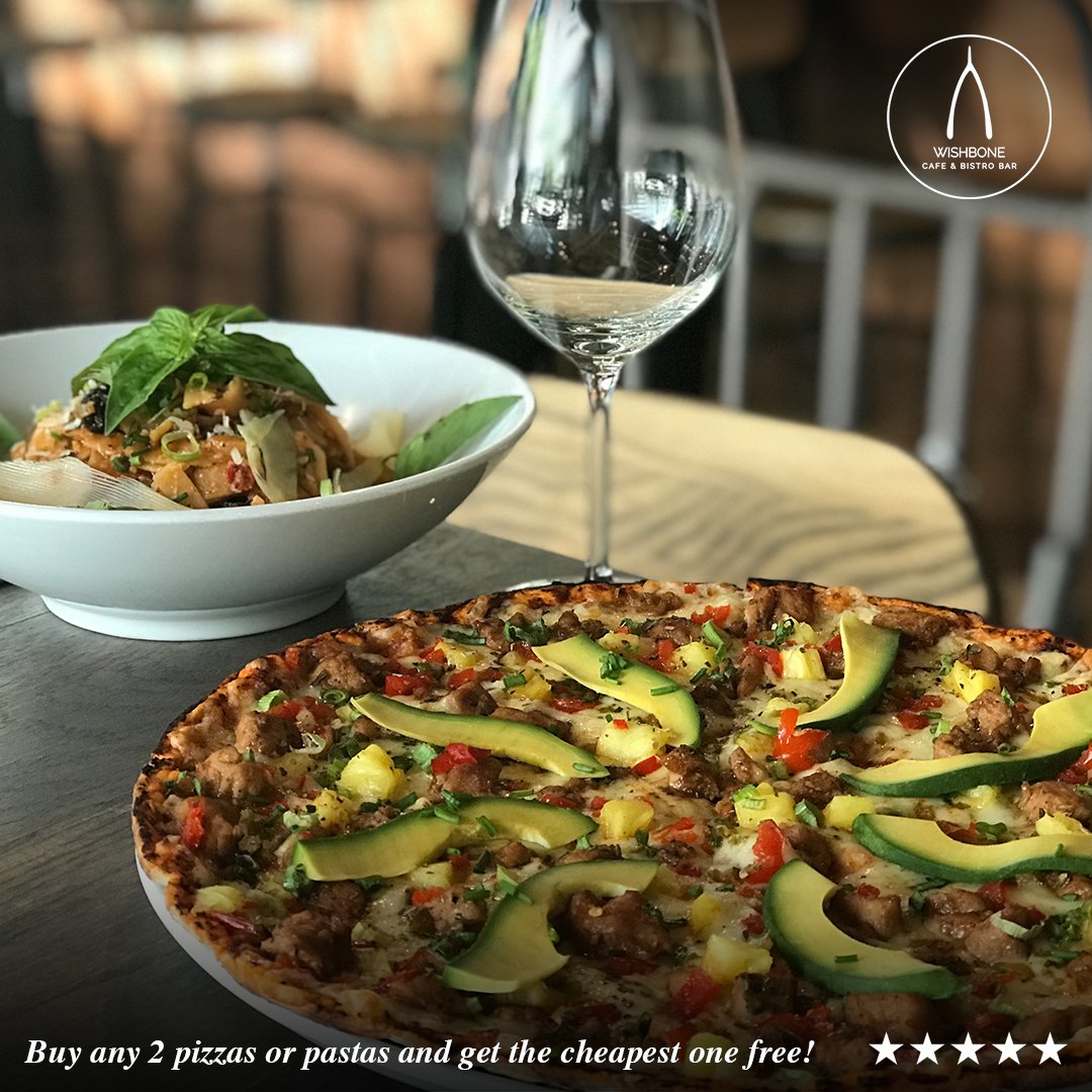 WishboneSandton's tweet photo. Tomorrow is not just Wednesday, it's #WishboneWednesday, which means that from 5pm tomorrow, you can indulge in any 2 of our delectable pizzas or pastas &amp; get the cheapest one FREE! Peruse all the pizzas and pastas on our menu to get your tastebuds ready! https://t.co/QD7BacZXvV https://t.co/maIOQYdxp6