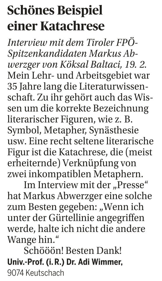 Bester Leserbrief in der heutigen <a href="/DiePressecom/">Die Presse</a> 
#Katachrese