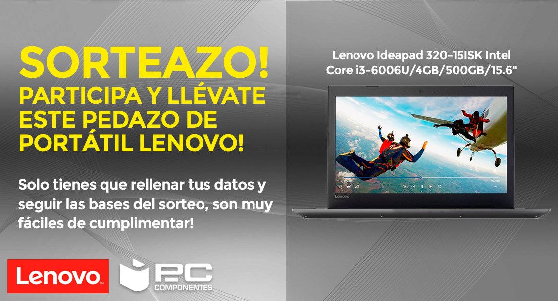 pccomponentes's tweet photo. SORTEAZO! Haz RT y rellena tus datos para participar! Llévate este pedazo de portátil Lenovo por la face! https://t.co/jTpDDBSOVf https://t.co/RTxBJ6YBbM