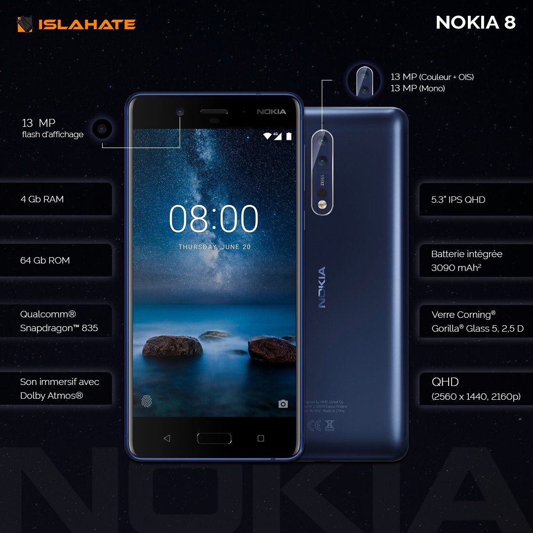 islahate's tweet photo. Découvrez la configuration embarquée sur le Nokia 8 
⚠ Disponible dans nos magasins Maarif et Derb Omar ⚠ 🤩 #smartphone #repair #Nokia #Nokia8 #twittoma #morocco #tech #islahate https://t.co/EfSVat2jWC