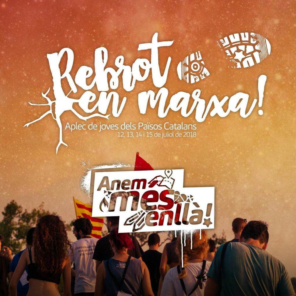 ⏩ Tornem a posar-nos en marxa! 

Els dies 12, 13, 14 i 15 de juliol arriba una nova edició de l'Aplec de joves dels Països Catalans.

📆Reserveu-vos les dates pel Rebrot en Marxa d'enguany. Anem més enllà! 

#Rebrot18