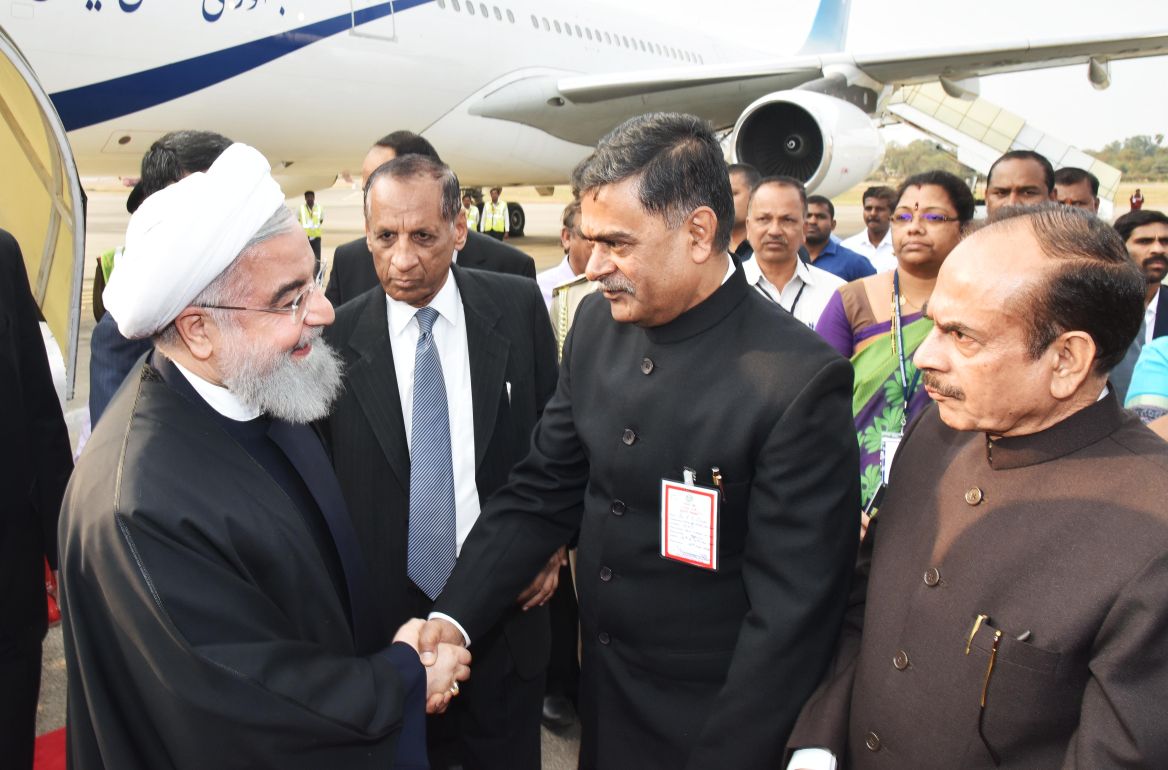 Receiving Hon'ble president of Iran Mr.Hassan Rouhani at Begumpet Airport.Feeling glad for his visit to Hyderabad..