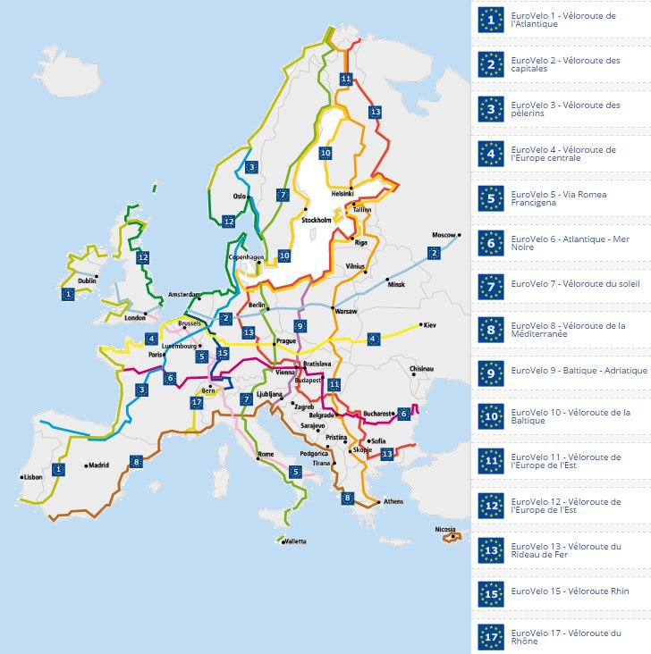 LeVeloVoyageur's tweet photo. Petit récapitulatif: les 15 routes cyclables pour découvrir l’Europe ou euroveloroutes.
Il nous reste un grand mystère: où sont passés les euroveloroutes 14 et 16?!?
https://t.co/hHlTi7vb6P #velo #Europe #euroveloroute #pistescyclables #voyagevelo #voyage #Travel https://t.co/6q3p0s3LSs