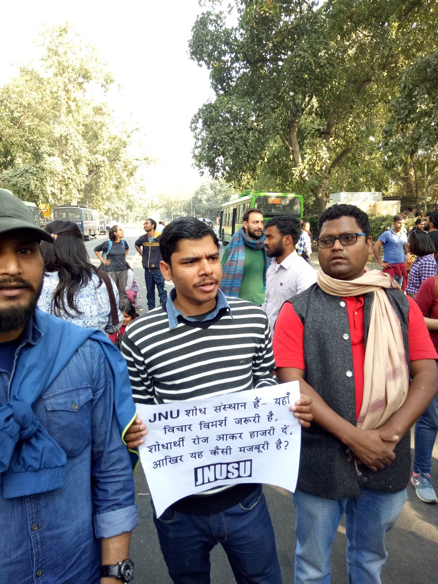 KhadriSv's tweet photo. VC Hatao
JNU Bachao.
#JNU students declare Jagadesh Kumar as #NotOurVC March to MHRD saying "VC Hatao JNU Bachao"
#RollBackCompulsory_attendance
#RejuctCompulsoryAttendance
#VCHatao_JNUBachao
#RollBackAttendance
Protest@MHRD https://t.co/BhnGIqM18P
