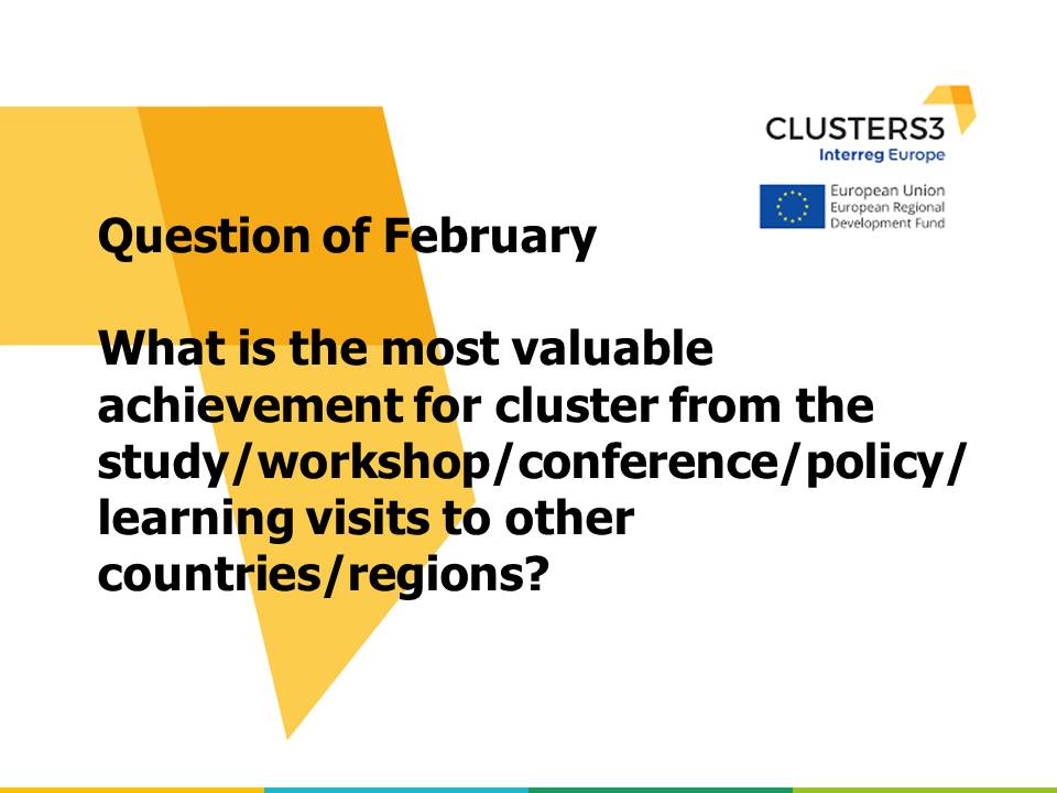 CLUSTERS3eu's tweet photo. #Cluster 📣Your #voice matters! 📣 Take part in #question of #February! What is the most valuable achievement for #cluster from the #study, #workhsop, #conference, #policy learning vists to other countries/regions? https://t.co/SYGVVQORJy https://t.co/932NpwcmHa