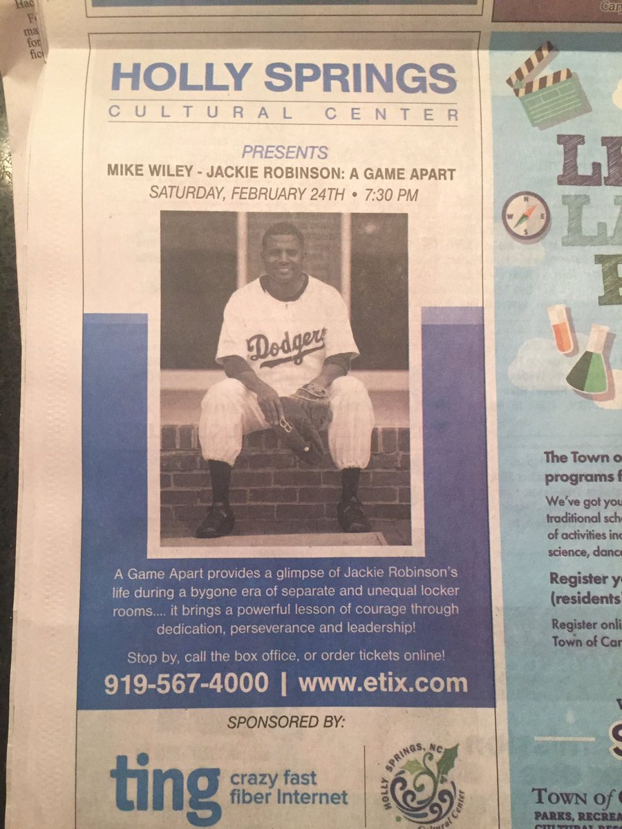 chathamarts's tweet image. See Mike Wiley as Jackie Robinson in “A Game Apart” @HollySpringsCC this Saturday.  Tix available @EtixWorld #chathamartist