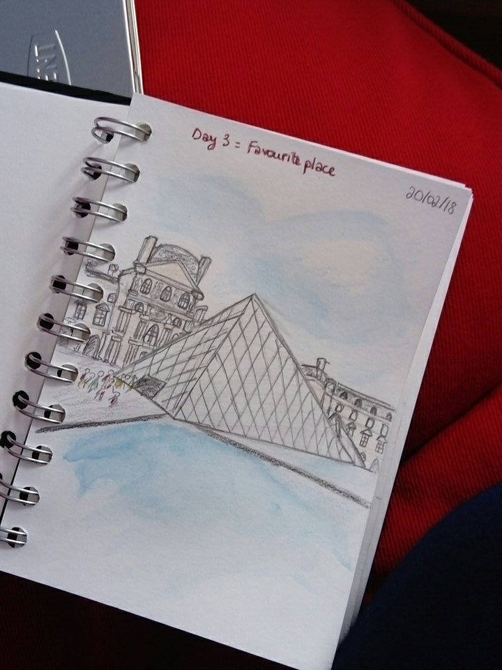 Drawing challenge day 3: favourite place. Not my best but I've finally given watercolour pencils a go for the water 