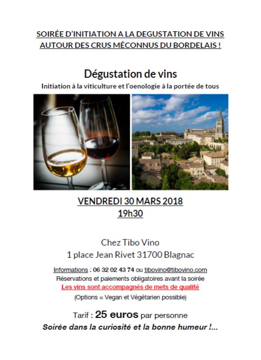 Prochaine dégustation @tibovino vendredi 30 mars autour des <a href="/VinsdeBordeaux/">Les Vins de Bordeaux 🍇</a> (l'abus d'alcool est dangereux pour la santé à consommer avec modération!)