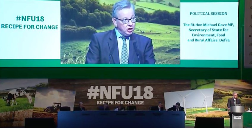 DefraGovUK's tweet image. A Brighter Future for Farming: food at the heart of life, #animalwelfare, universal #broadband coverage, and delivering a #GreenBrexit. Read Secretary of State @michaelgove’s #NFU18 speech in full via gov.uk/government/spe…