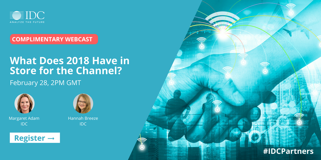 saramacedoc's tweet photo. What does 2018 have in store for the channel? @madam_idc and @Hkbreeze will be covering the big changes impacting partners including the impact of #DigitalTransformation, the growing importance of #Partner2Partner and Alliance engagements. Register here: https://t.co/7WjVAURE6x https://t.co/aFcadsFNzO